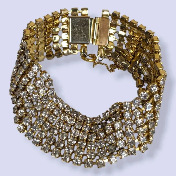 Vintage White Rhinestone Locking Bracelet - Picture 3 of 5